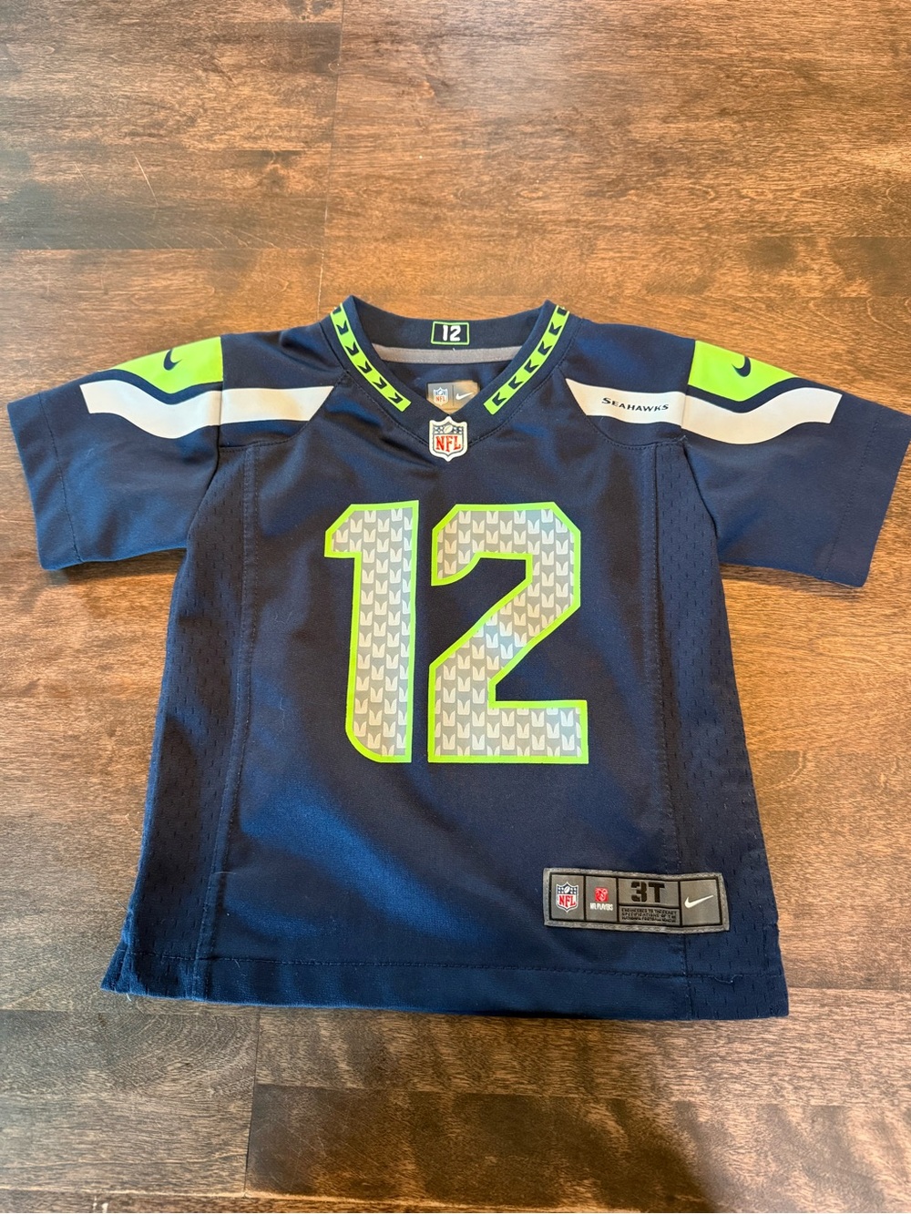 NFL Kids Seattle Seahawks #12 Fan Navy and Green Home Jersey